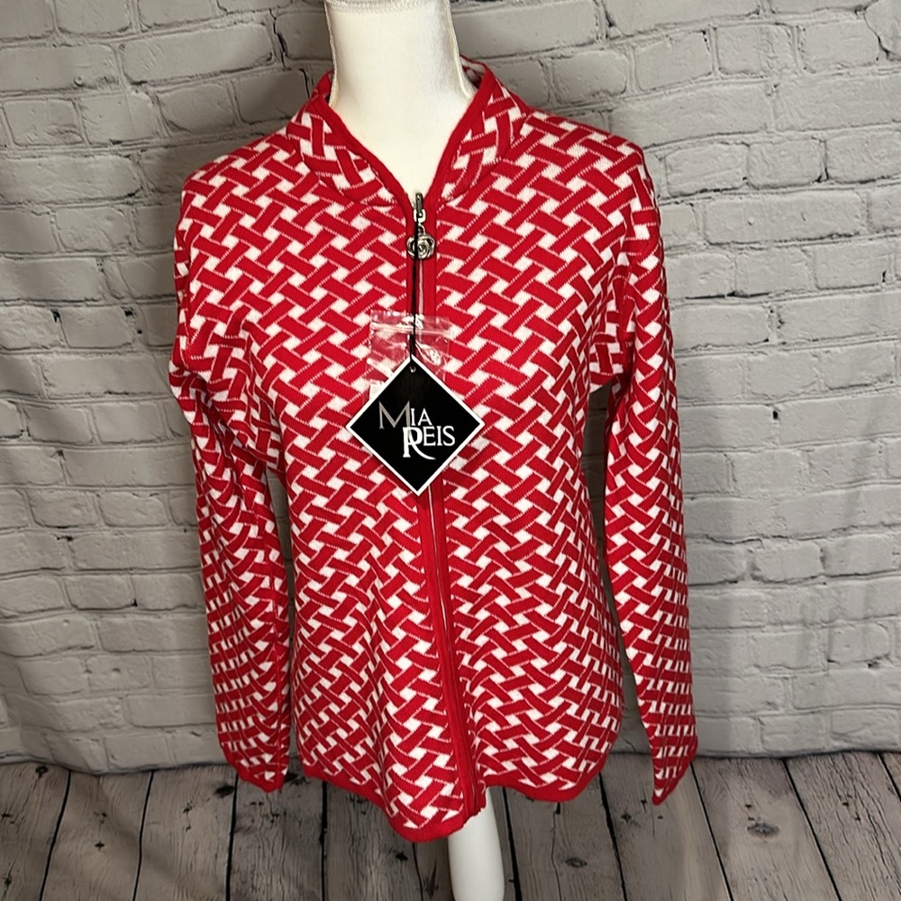 Mia Reis Reversible Zipper Sweater Red/White